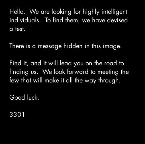 White sans-serif text on a solid black background, a short message ending with the signature '3301', with no other visual elements.